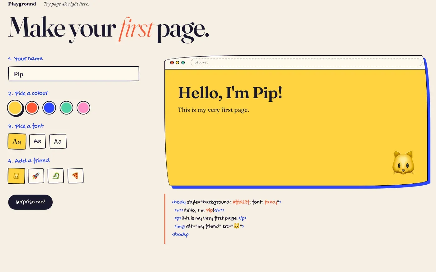 Playground: Four Choices and the Section Writes Its Own HTML in Handwriting